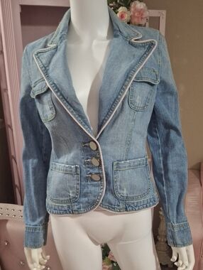 Carol's Denims Tailored Jean Jacket with Pink Piping - Like New Size S